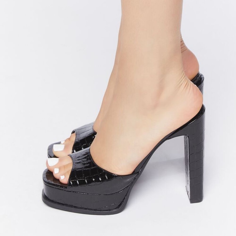 Faux Patent Croc Leather Heels